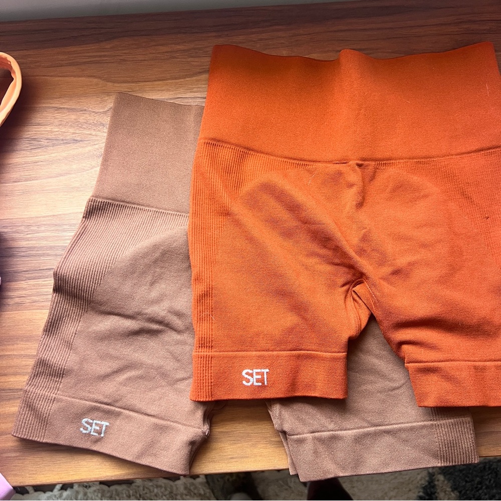 SET Active Orange and Brown Athletic Shorts
